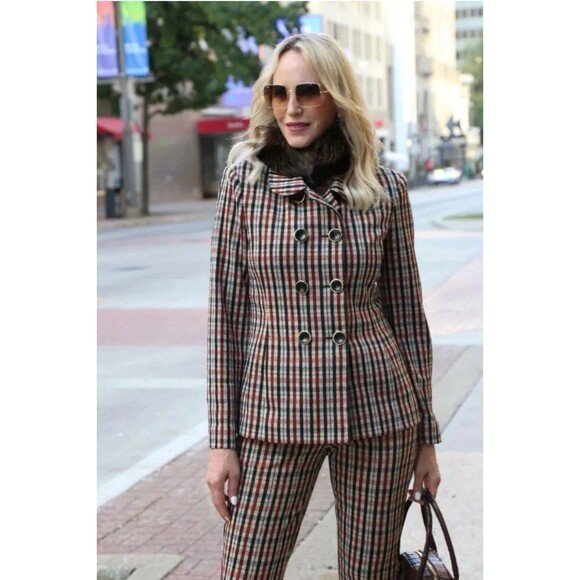Cabi Jazzy Jacket Toffee Plaid Double Breasted Tartan Blazer 4118 Women Large - Picture 2 of 11